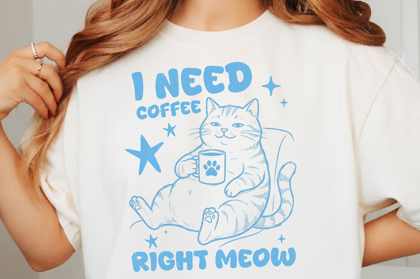 Funny Cat Coffee Pun PNG – I Need Coffee Right Meow