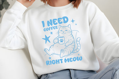 Funny Cat Coffee Pun PNG – I Need Coffee Right Meow