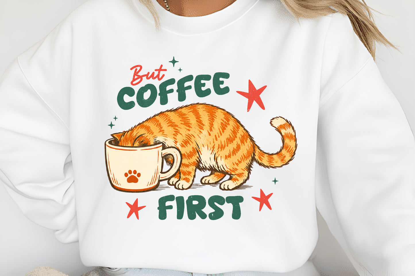 Funny Cat Coffee PNG, But Coffee First Cat Design