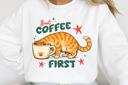 Funny Cat Coffee PNG, But Coffee First Cat Design