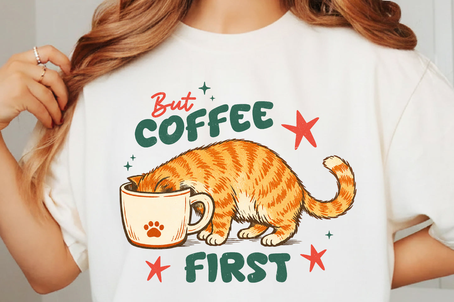 Funny Cat Coffee PNG, But Coffee First Cat Design