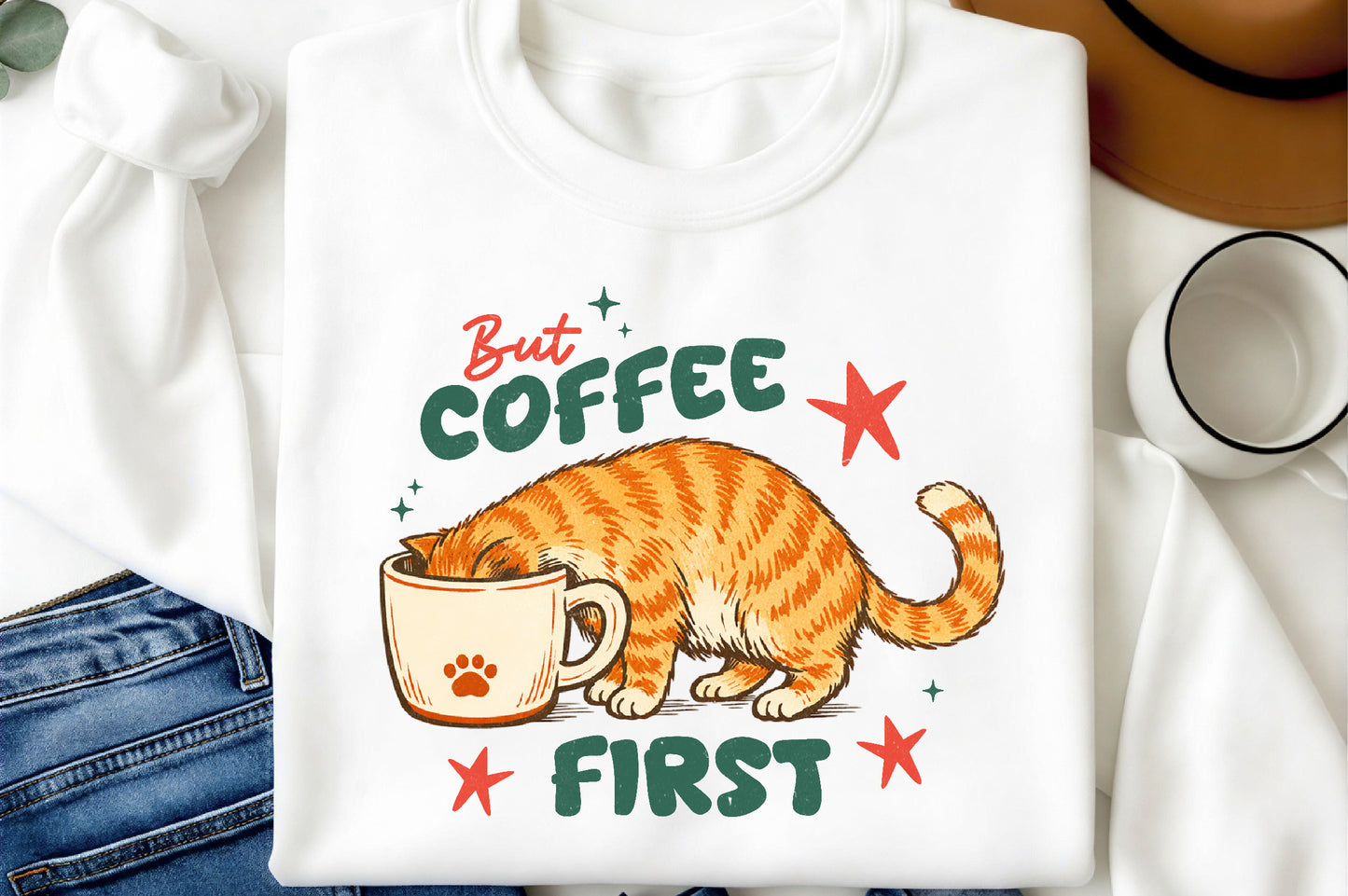 Funny Cat Coffee PNG, But Coffee First Cat Design