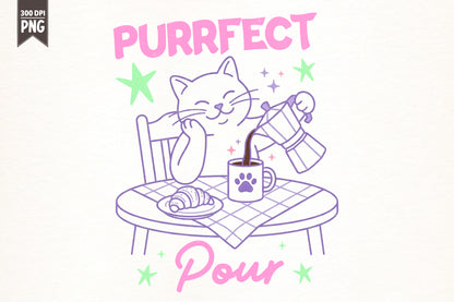 Funny Cat Coffee PNG, Purrfect Pour Coffee Cat Design