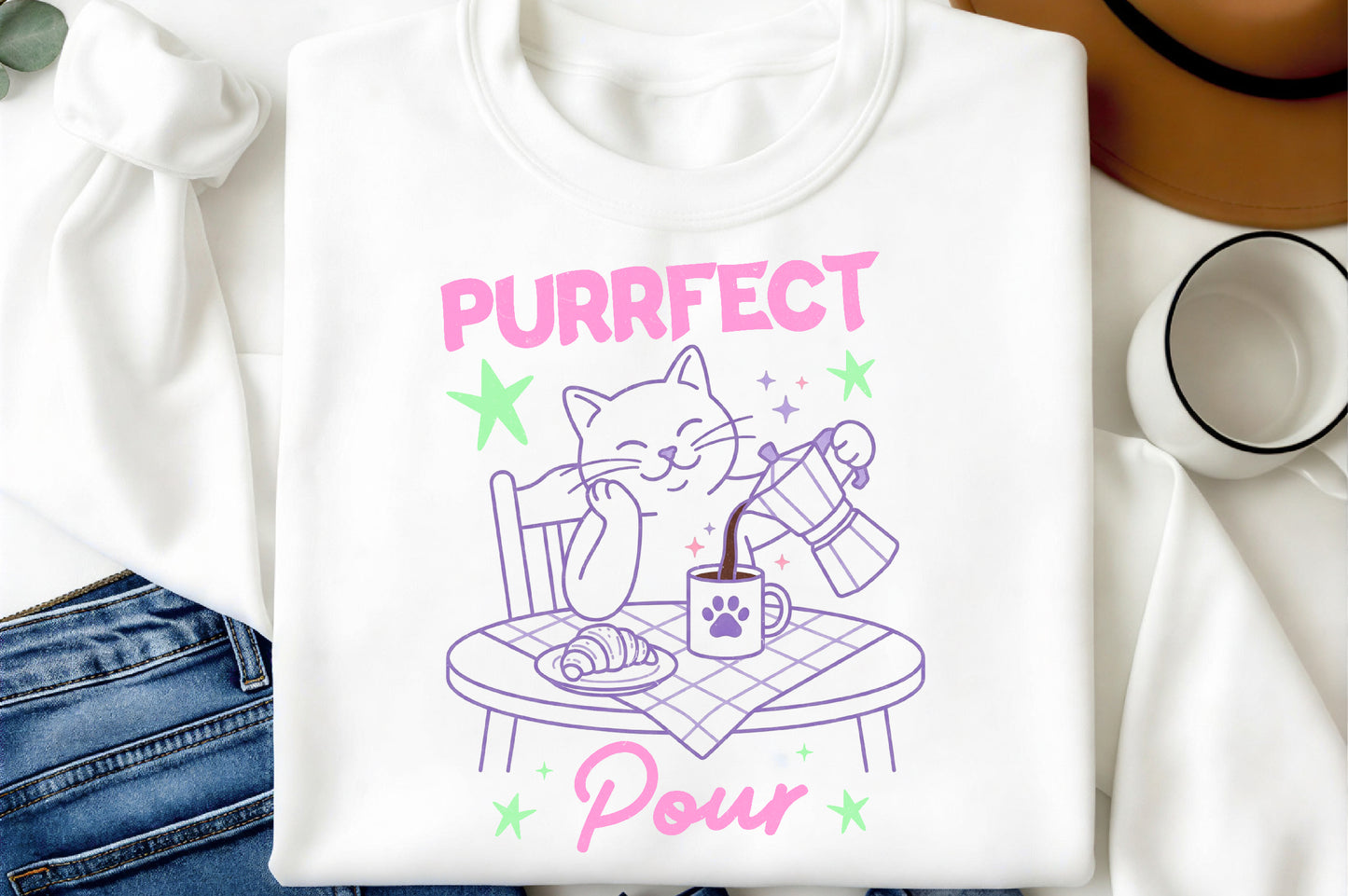 Funny Cat Coffee PNG, Purrfect Pour Coffee Cat Design