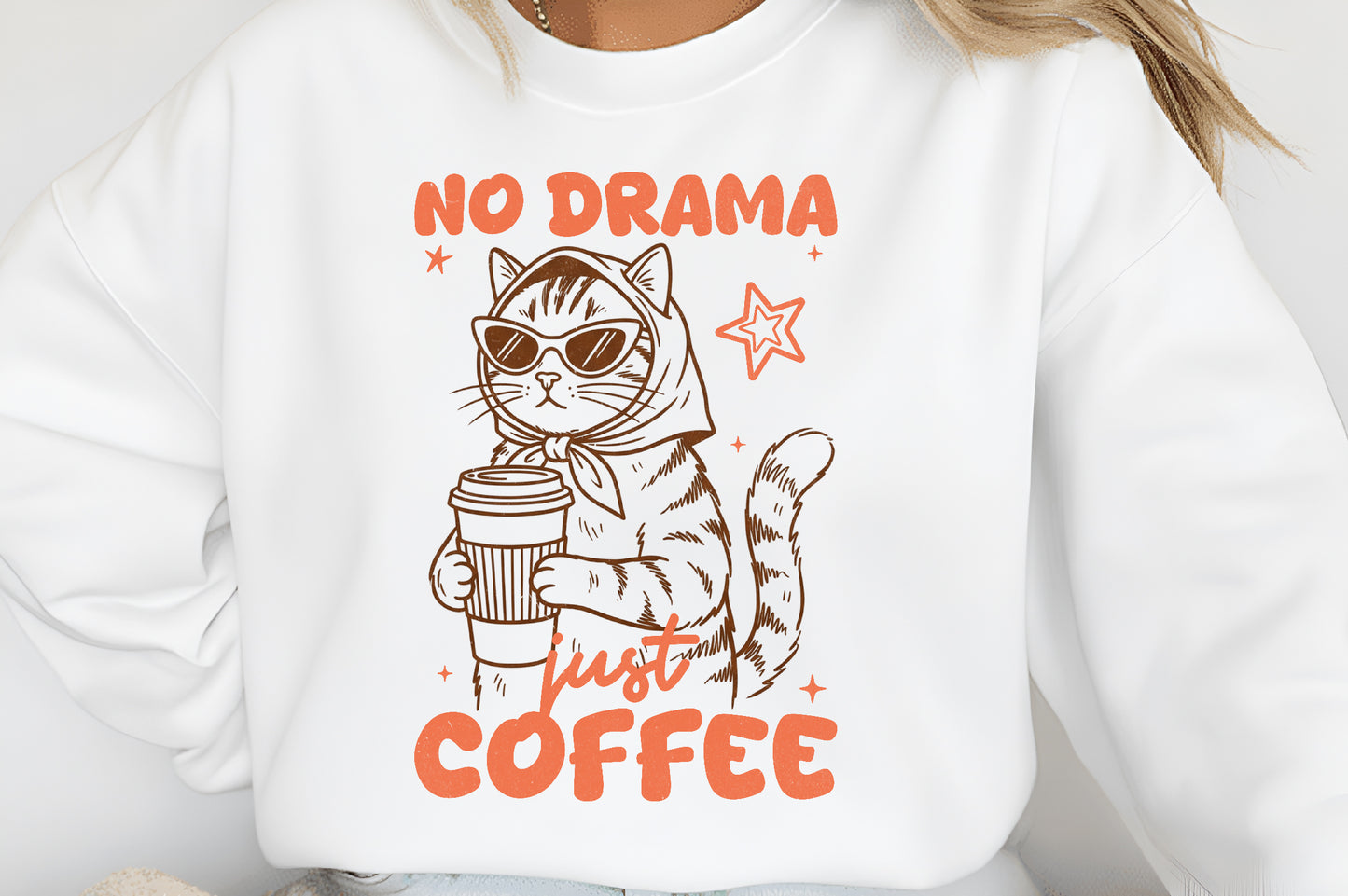 Funny Cat Coffee PNG Bundle, Hand Drawn Coffee Cat Designs