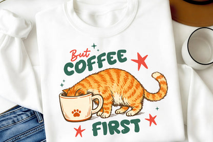 Funny Cat Coffee PNG Bundle, Hand Drawn Coffee Cat Designs