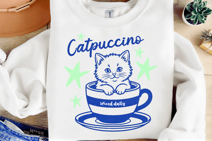 Funny Cat Coffee PNG Bundle, Hand Drawn Coffee Cat Designs