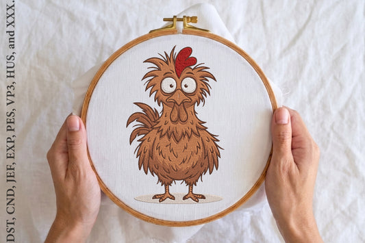 Funny Crazy Chicken Embroidery Design – Hilarious Chicken Machine Embroidery Pattern, Farm Animal & Country Embroidery Design