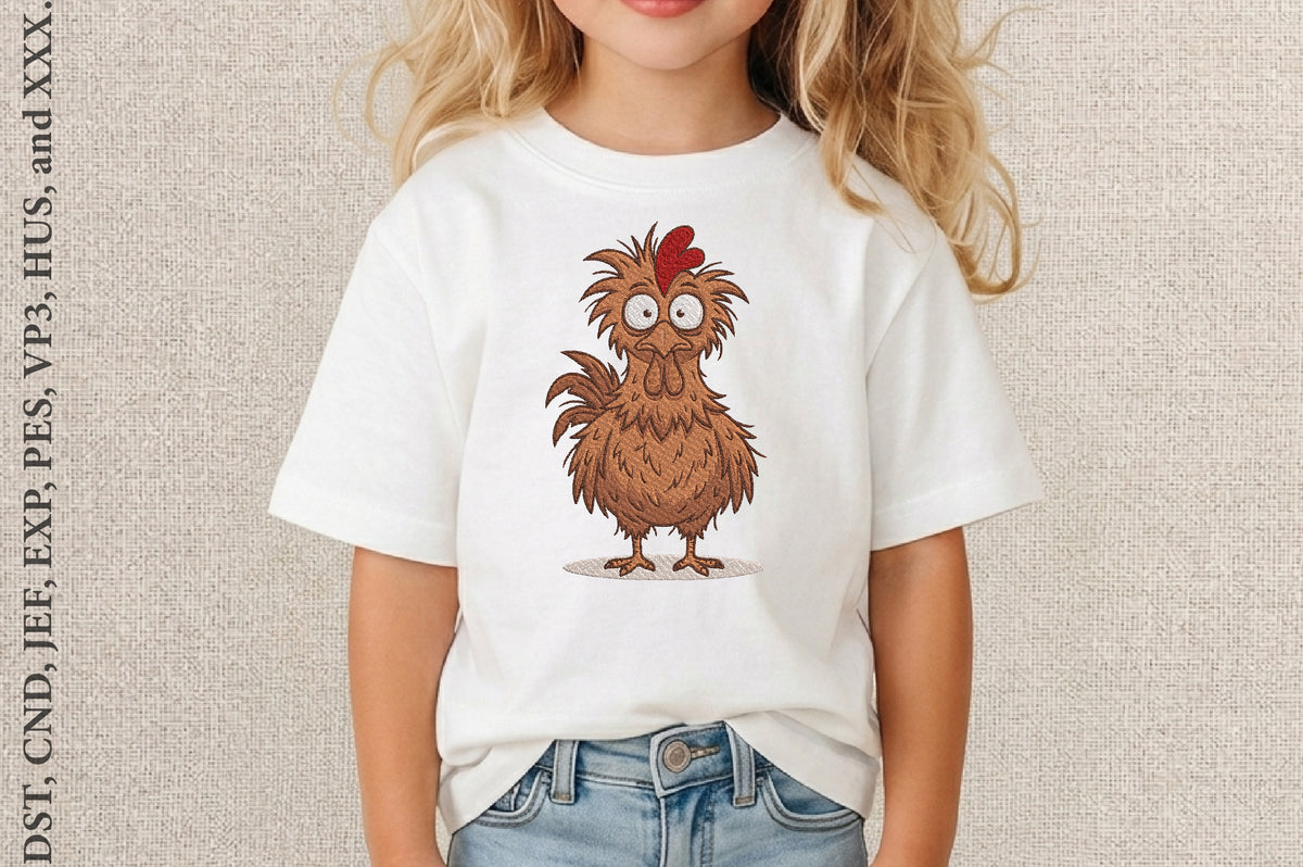 Funny Crazy Chicken Embroidery Design – Hilarious Chicken Machine Embroidery Pattern, Farm Animal & Country Embroidery Design