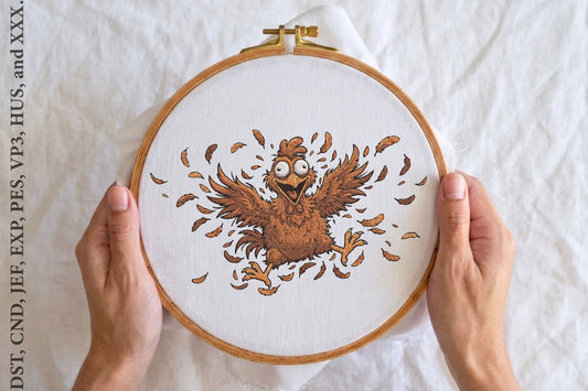 Funny Chicken Embroidery Design – Cute Funny Chicken Machine Embroidery Pattern, Farm Animal Embroidery Design