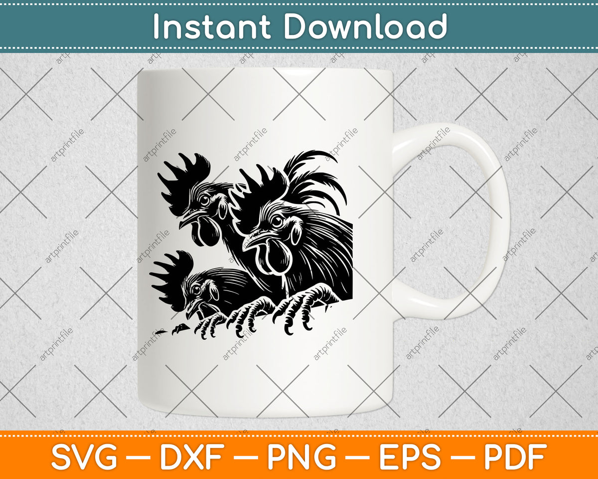 Funny Chicken Peeking Rooster Svg Design Digital Cutting File