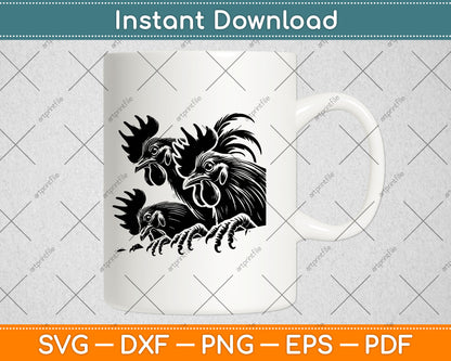 Funny Chicken Peeking Rooster Svg Design Digital Cutting File