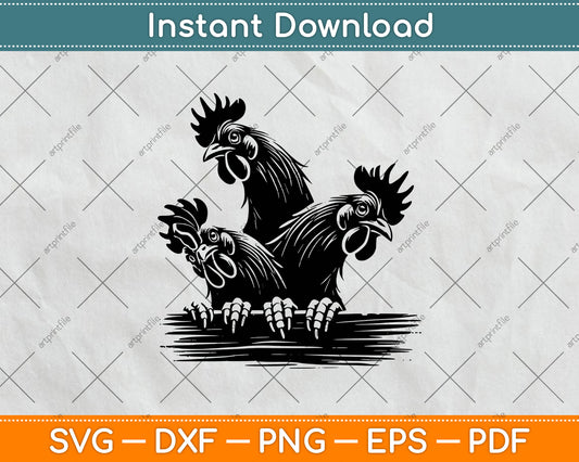 Funny Chicken Peeking Rooster Svg Digital Cutting File