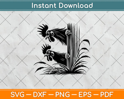 Funny Chicken Peeking Rooster Svg Digital Cutting File