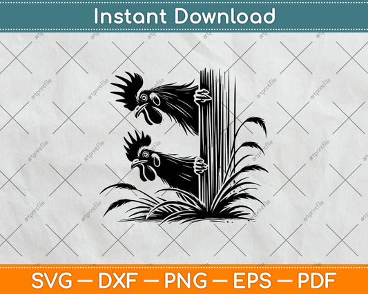 Funny Chicken Peeking Rooster Svg Digital Cutting File