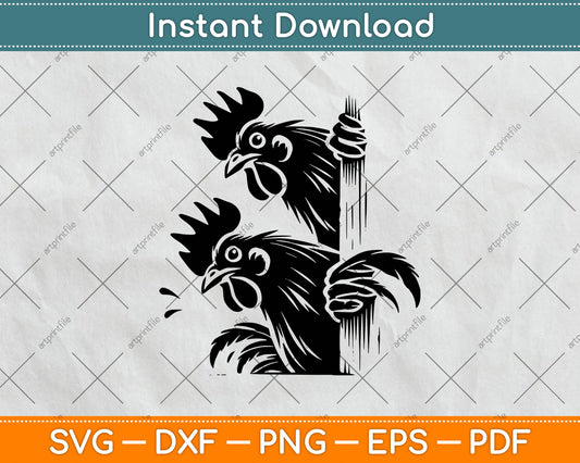 Funny Chicken Peeking Rooster Svg Digital Cutting File
