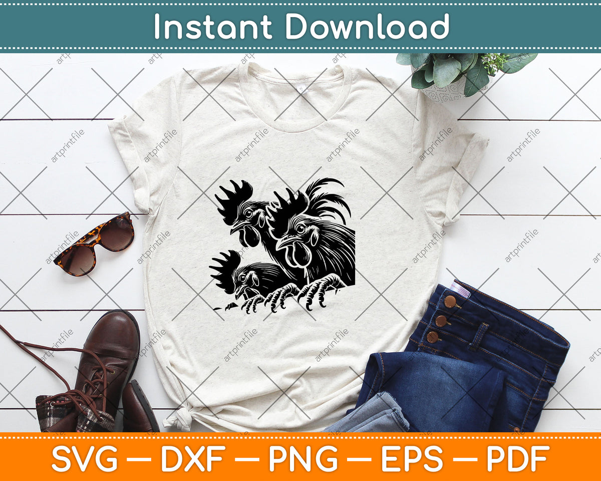 Funny Chicken Peeking Rooster Svg Design Digital Cutting File