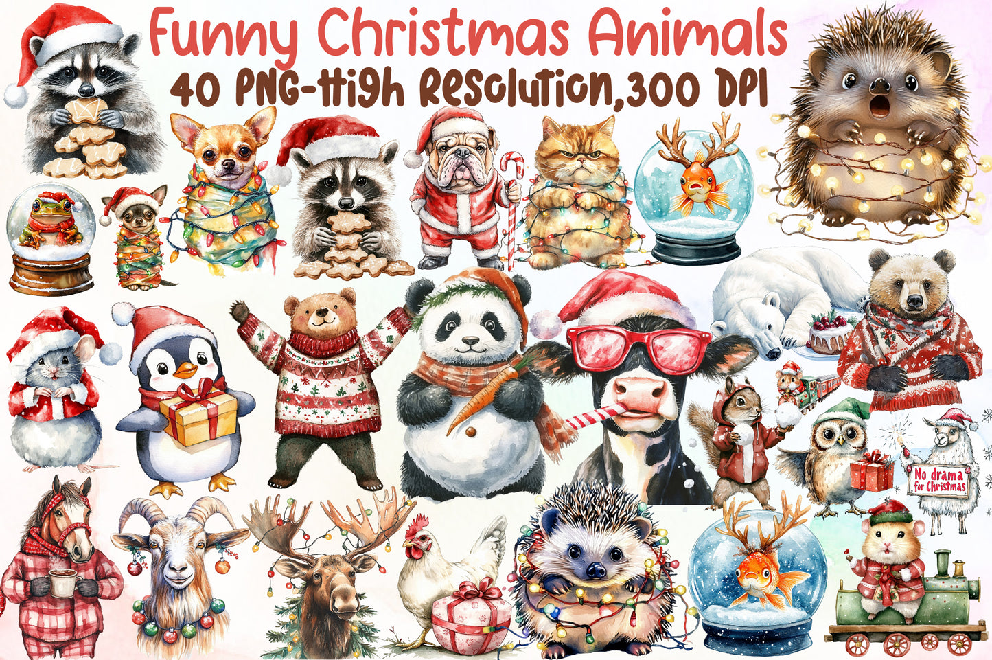 Funny Christmas Animals Clipart 40 PNG