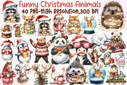 Funny Christmas Animals Clipart 40 PNG
