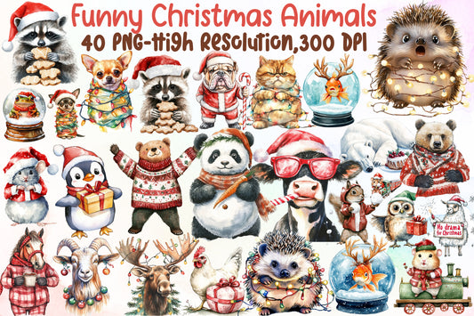 Funny Christmas Animals Clipart 40 PNG