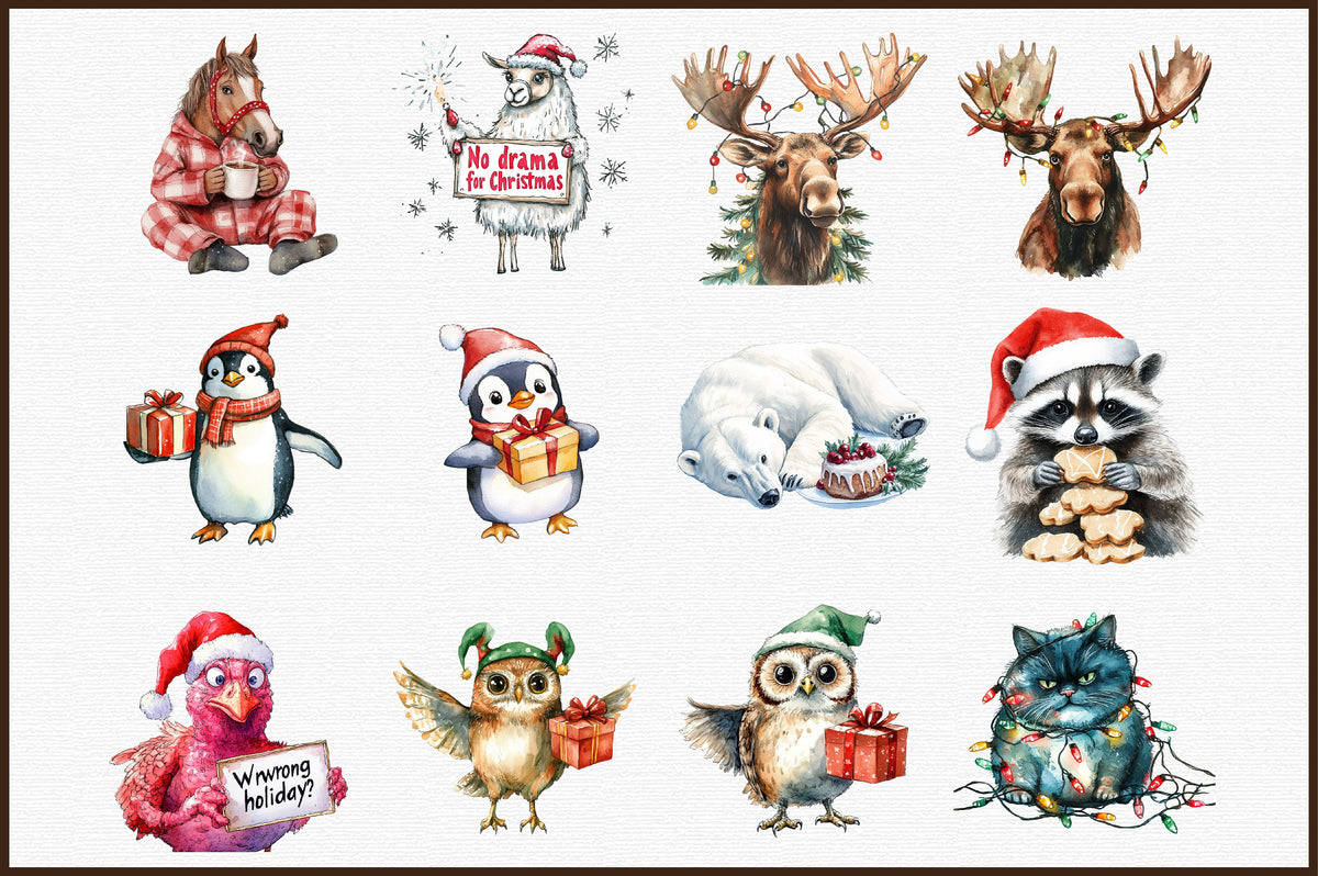 Funny Christmas Animals Clipart 40 PNG