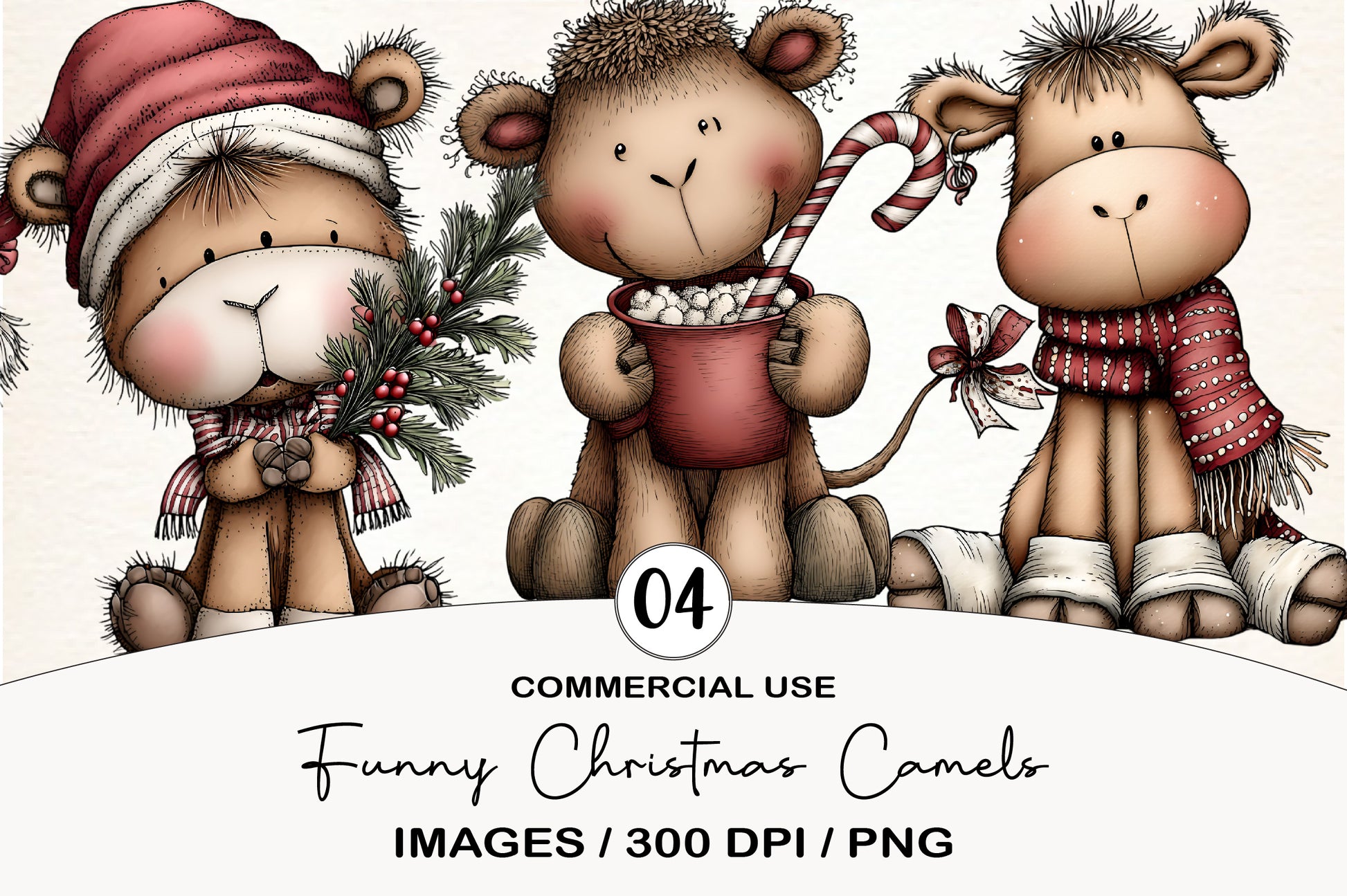 Funny Christmas Camels Clipart PNG