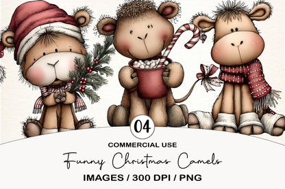 Funny Christmas Camels Clipart PNG