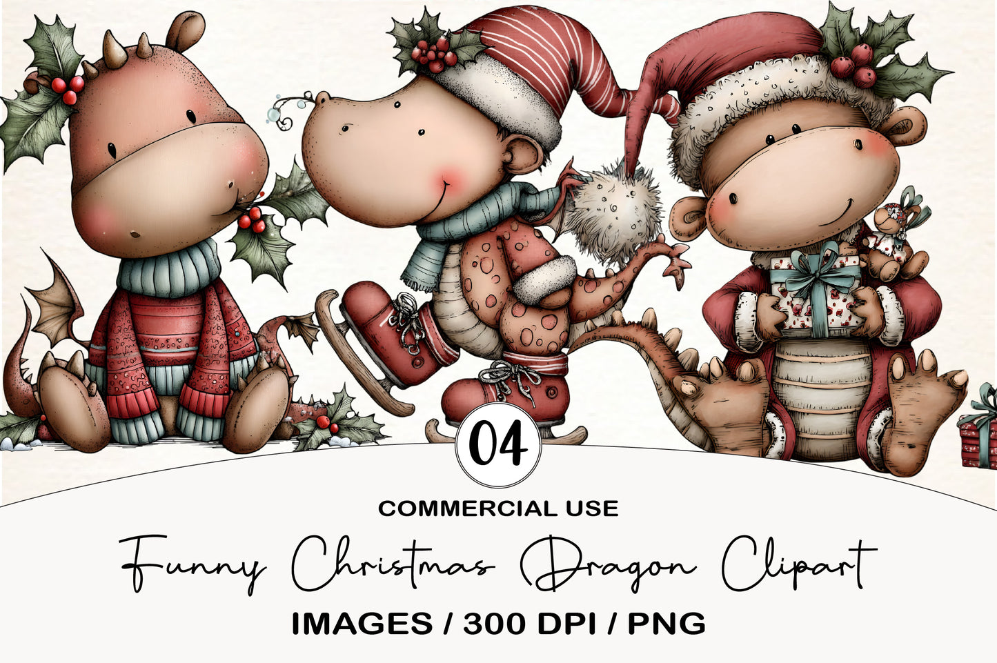 Funny Christmas Dragon Clipart PNG