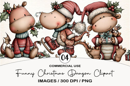 Funny Christmas Dragon Clipart PNG