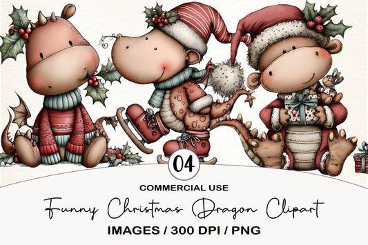 Funny Christmas Dragon Clipart PNG
