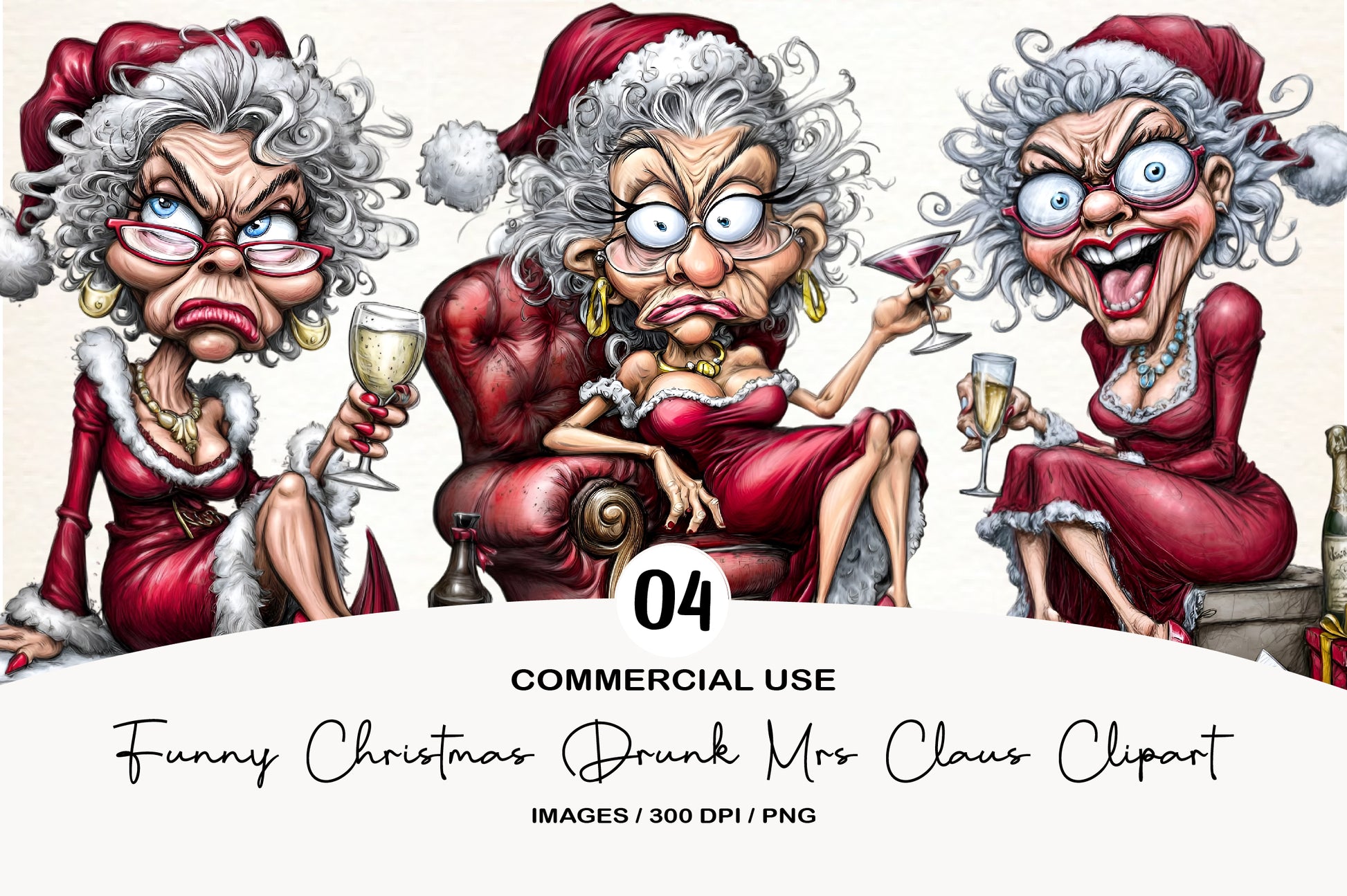 Funny Christmas Drunk Mrs Claus Clipart PNG