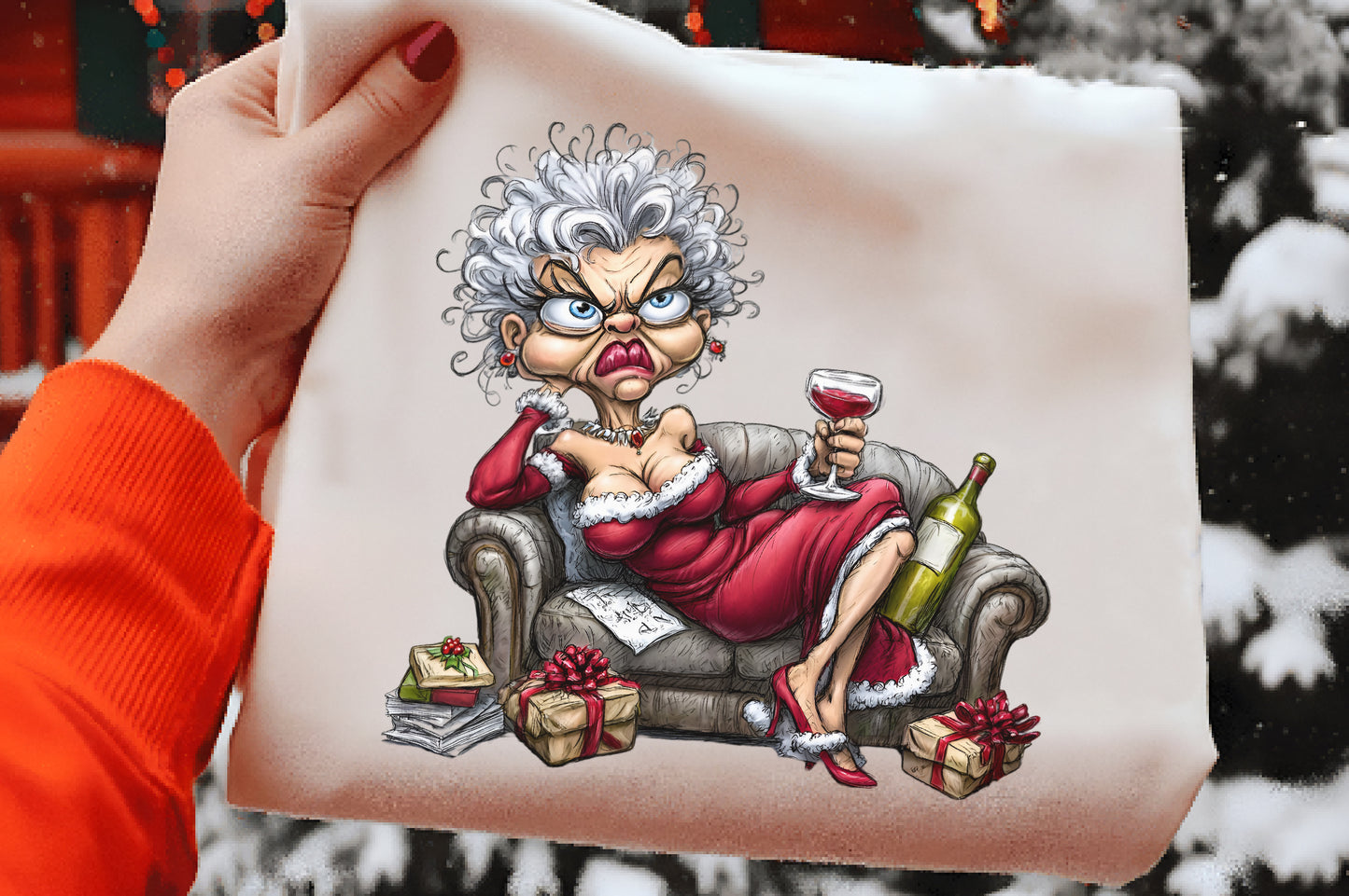 Funny Christmas Drunk Mrs Claus Clipart PNG