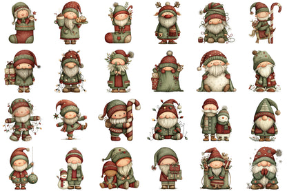 Funny Christmas Gnome Watercolor Clipart PNG Bundle