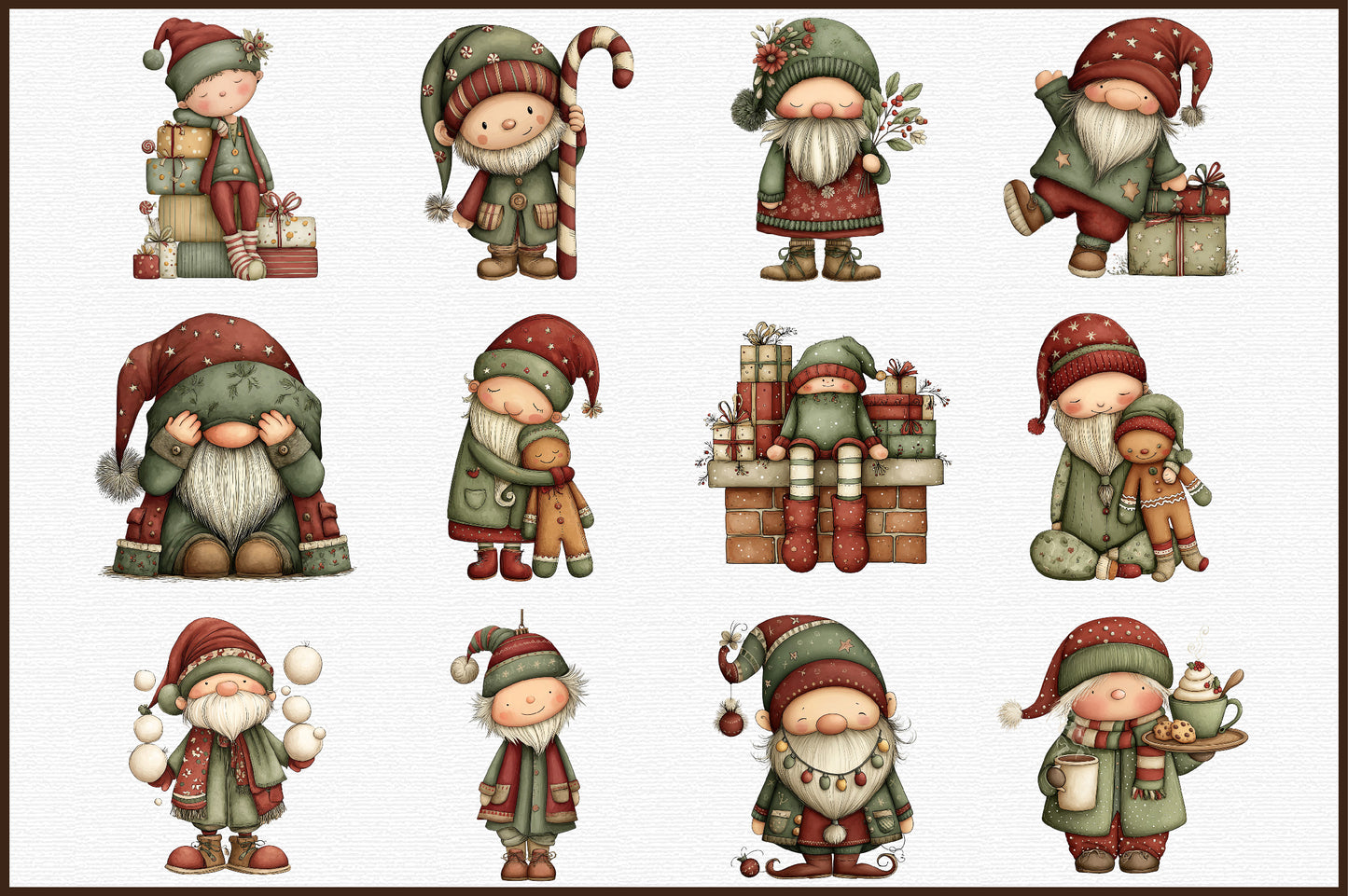 Funny Christmas Gnome Watercolor Clipart PNG Bundle