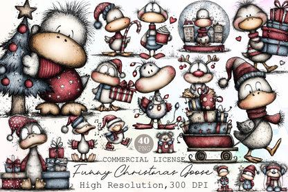 Funny Christmas Goose PNG Clipart Bundle Commercial Use