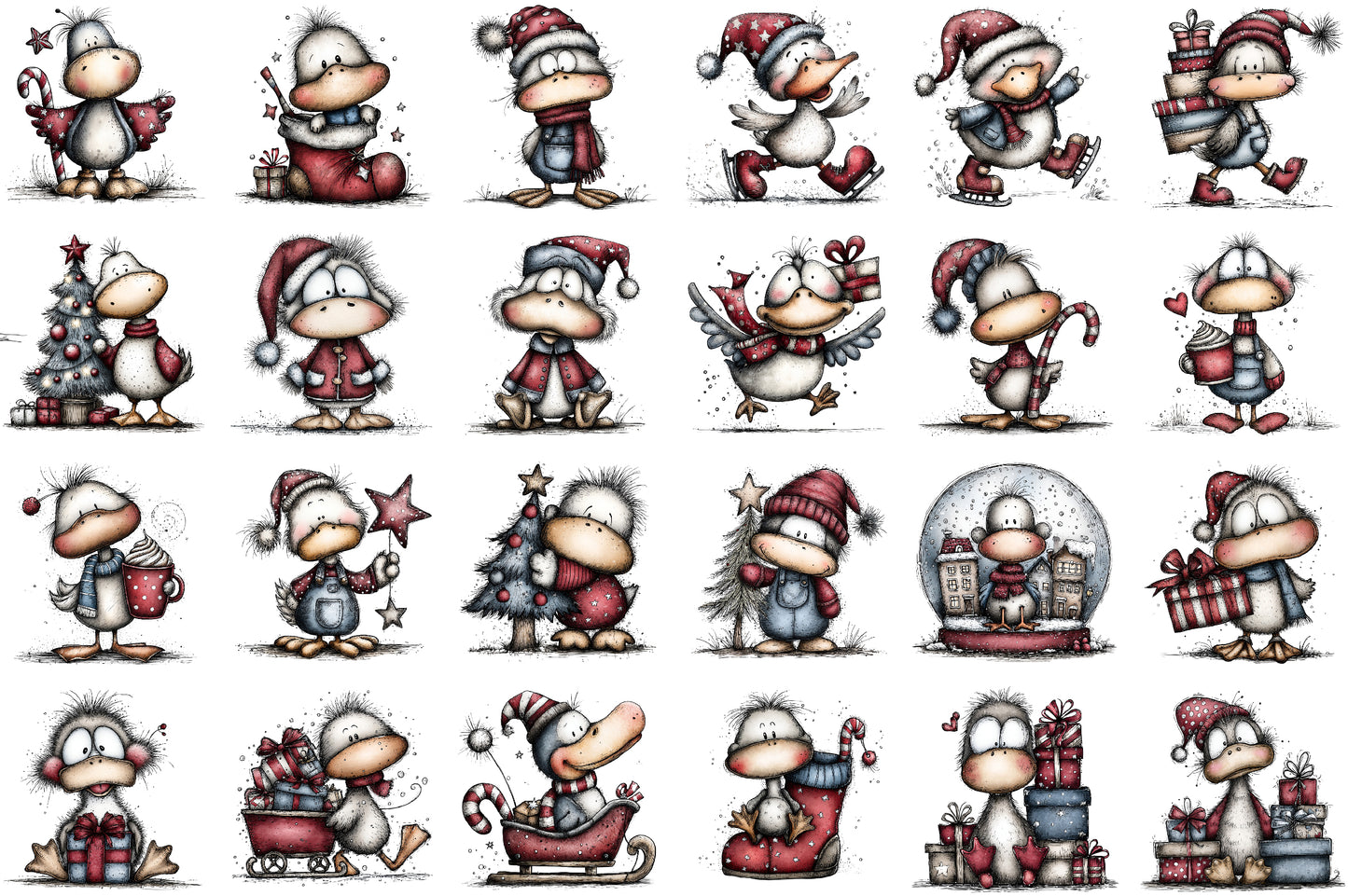 Funny Christmas Goose PNG Clipart Bundle Commercial Use