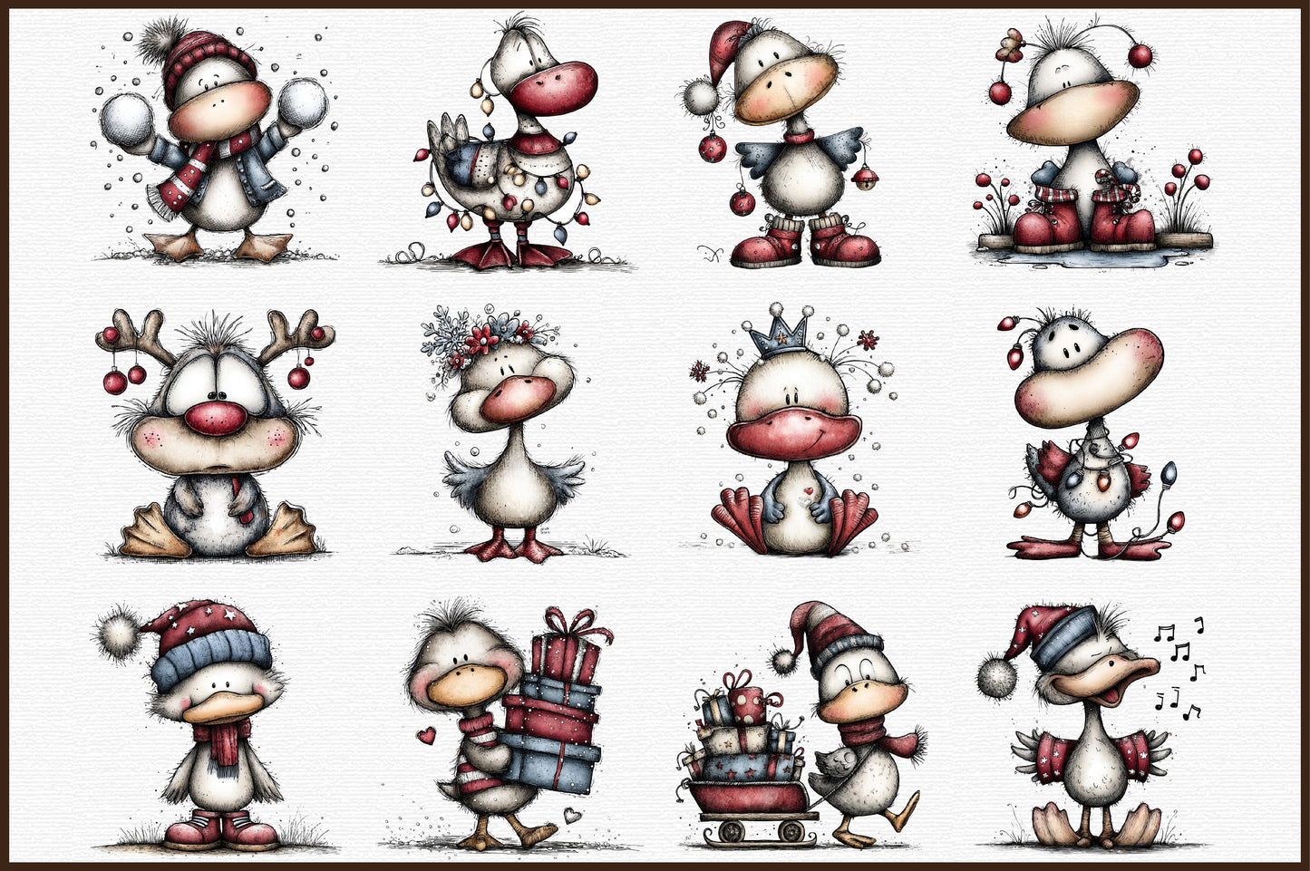 Funny Christmas Goose PNG Clipart Bundle Commercial Use