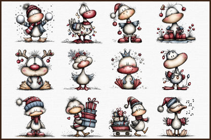 Funny Christmas Goose PNG Clipart Bundle Commercial Use