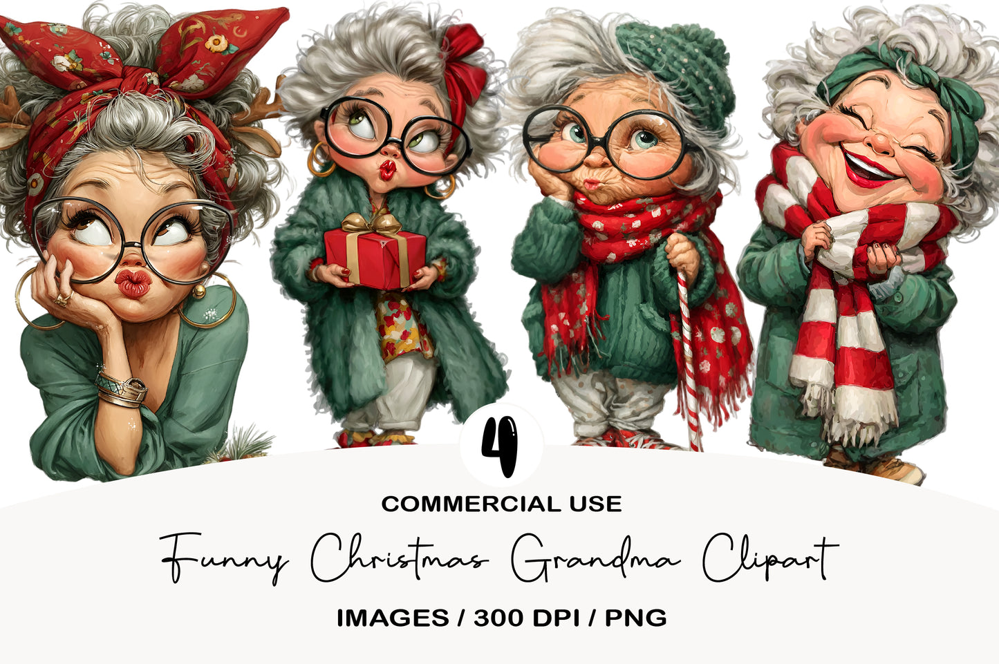 Funny Christmas Grandma Clipart PNG Sublimation