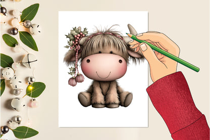 Funny Christmas Highland Cow Clipart PNG