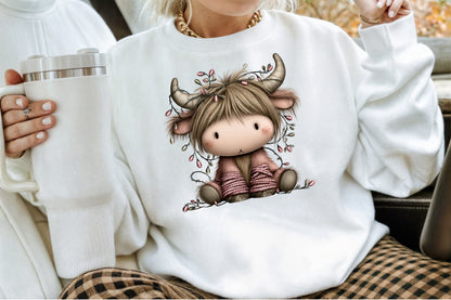 Funny Christmas Highland Cow Watercolor Clipart PNG Bundle