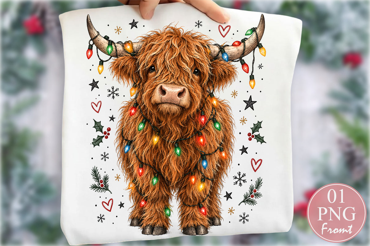 Funny Christmas Highland Cow PNG Sublimation