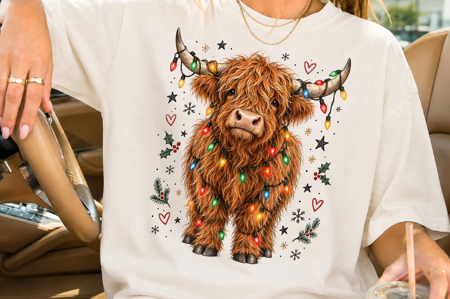 Funny Christmas Highland Cow PNG Sublimation