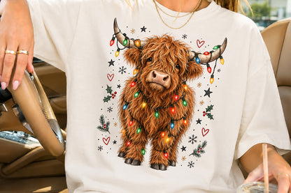 Funny Christmas Highland Cow PNG Sublimation