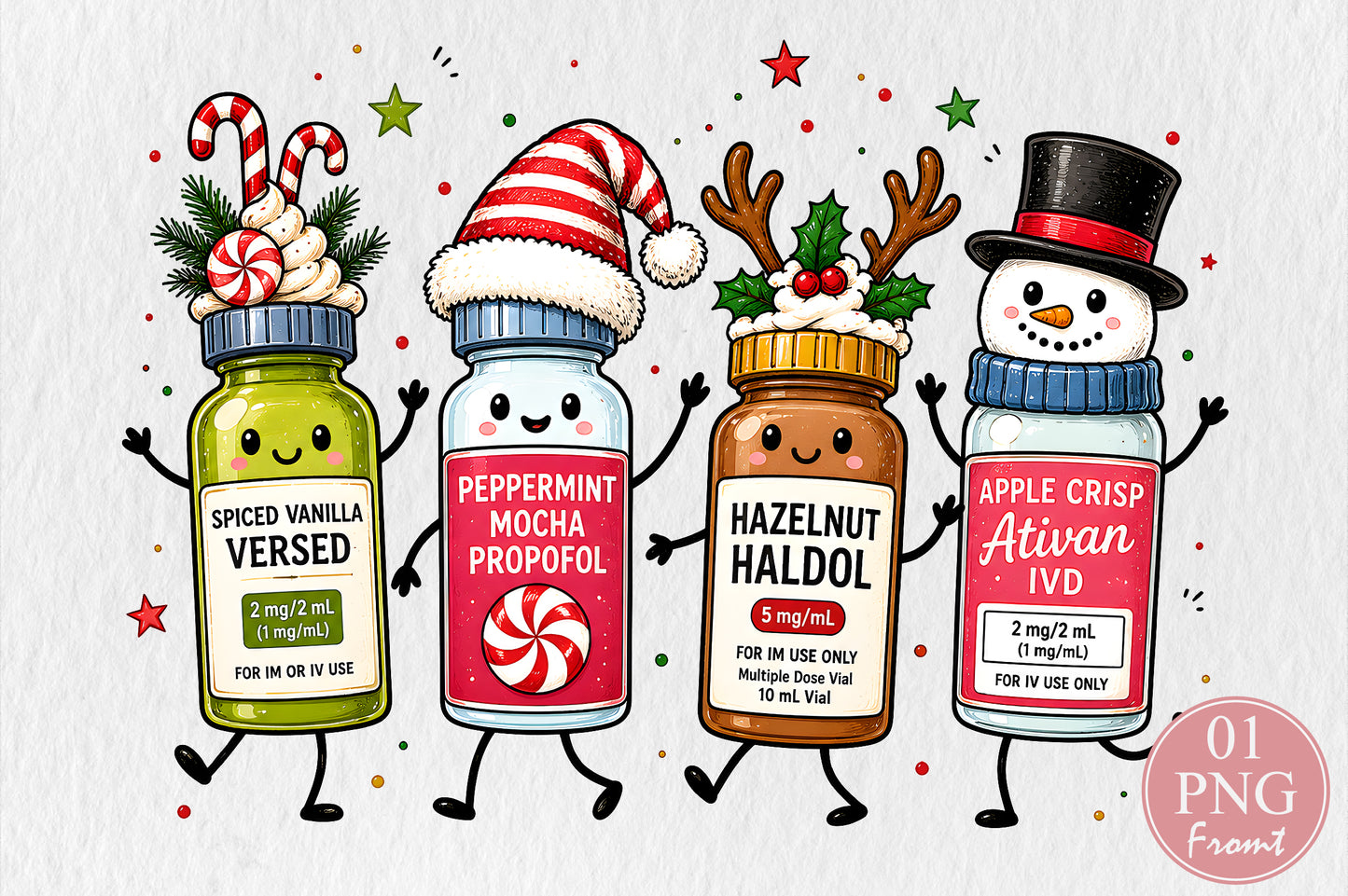 Funny Christmas Medical Doodle PNG Sublimation Design