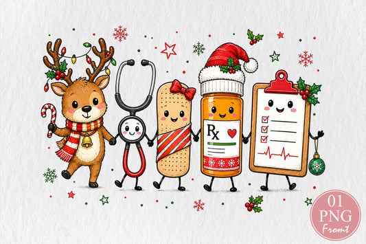 Funny Christmas Medical Team PNG Sublimation Design