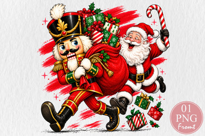 Funny Christmas Nutcracker and Santa PNG