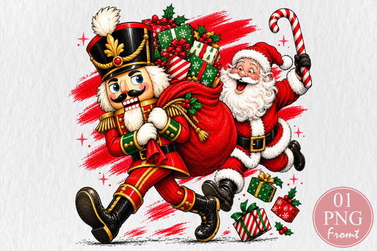 Funny Christmas Nutcracker and Santa PNG