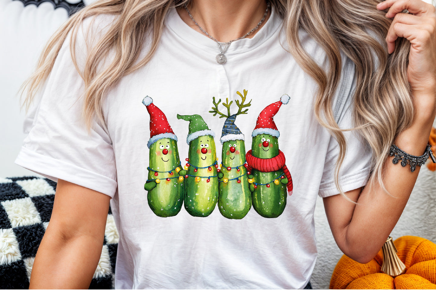 Funny Christmas Pickles Watercolor PNG Bundle