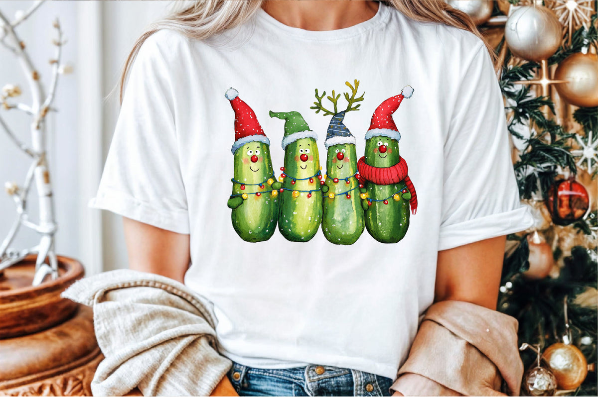 Funny Christmas Pickles Watercolor PNG Bundle